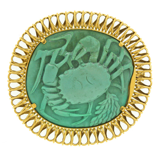 Carved Turquoise Crab Brooch