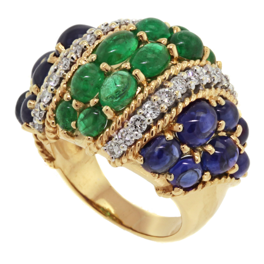 Emerald, Sapphire & Diamond Fifties Boule Ring