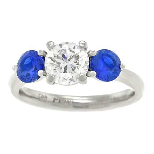 Three Stone Sapphire & Diamond Ring in Platinum GIA cert.