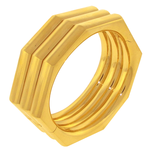 Octagonal Fluted Heavy Gold Bangle Bracelet
