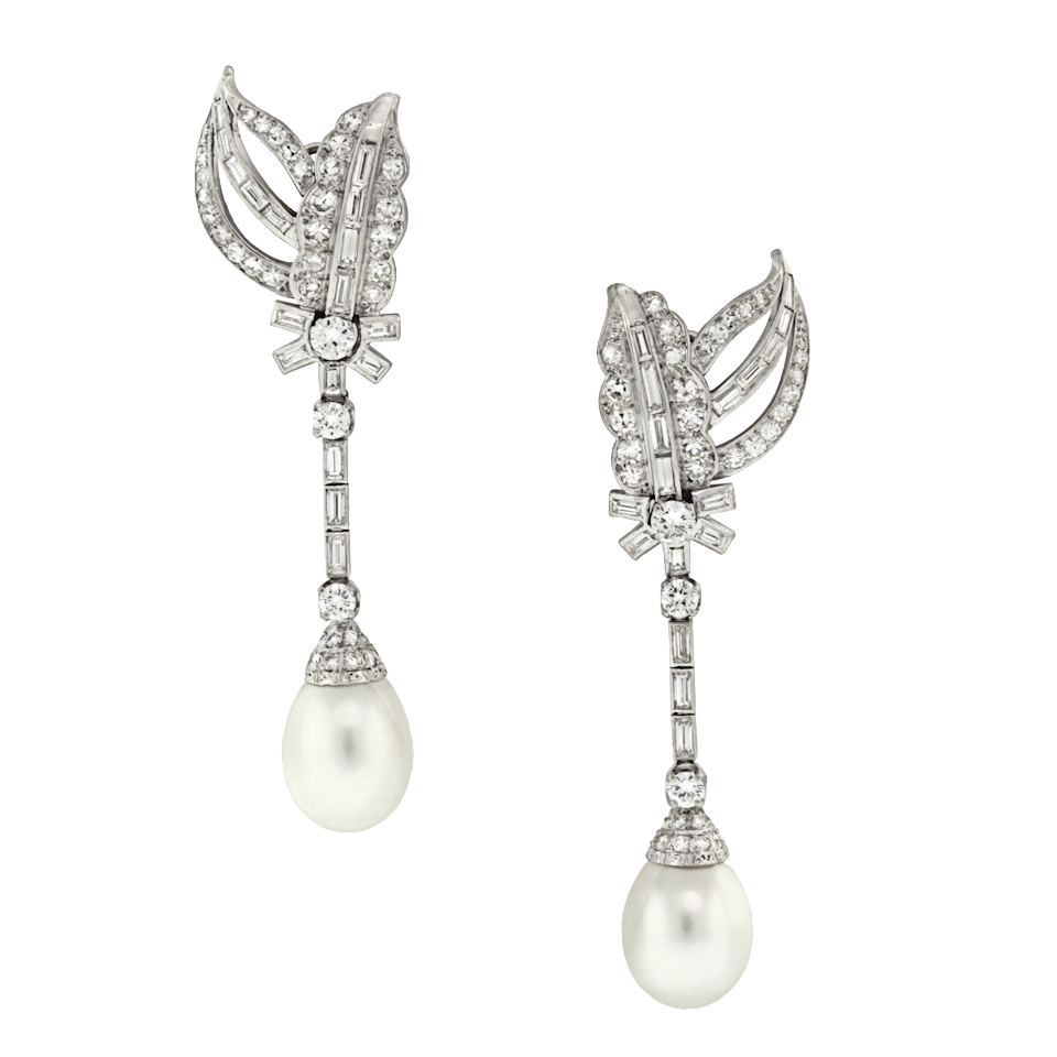 Diamond And Pearl Dangle Earrings 3173