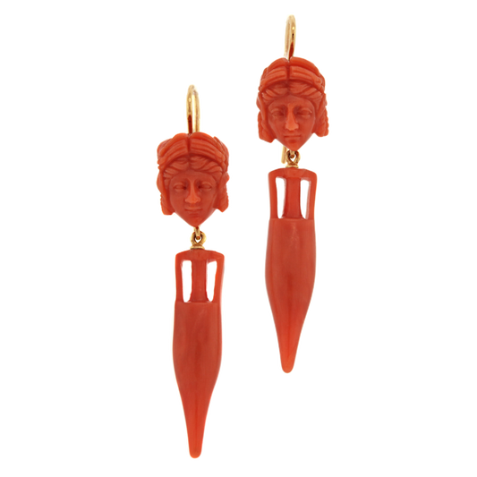 Archeological Revival Coral Earrings