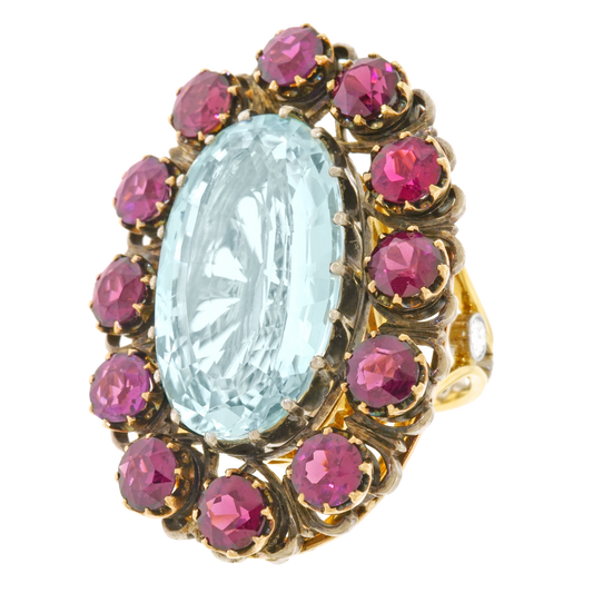 #15958 - Alchemy Collection Stunning Garnet and Aquamarine Bohemian Ring