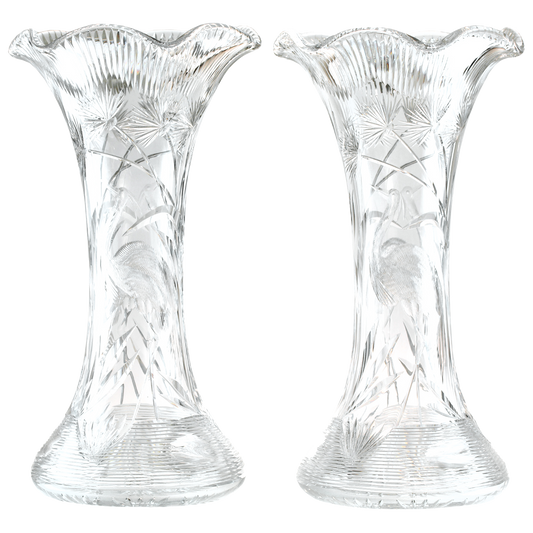 Pair of Monumental Cut Crystal Vases by Libbey