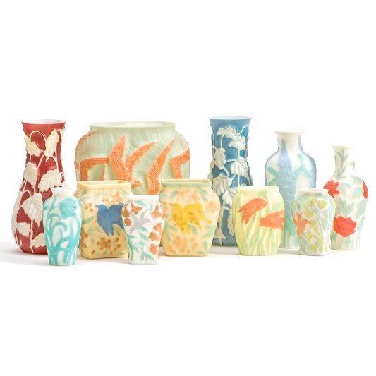 #16817 - Art Deco Grouping of 11 Consolidated Phoenix Glass Vases