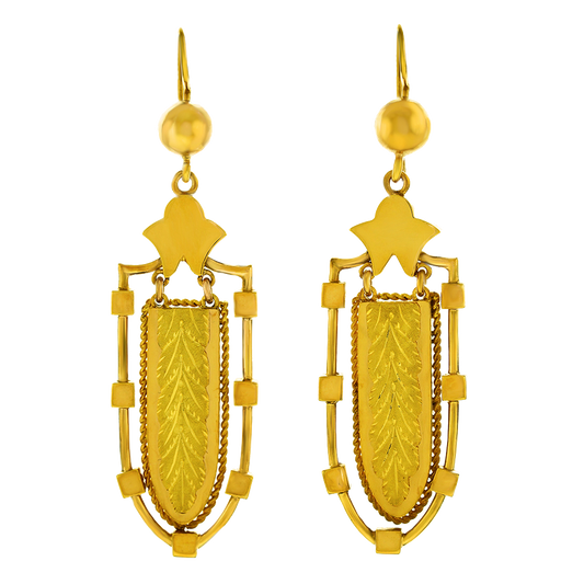 #18087 - Antique Gothic Revival Gold Chandelier Earrings
