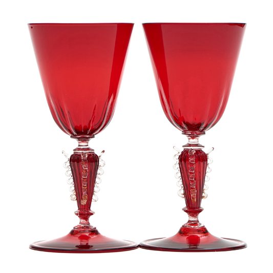 #18391 - 12 Venetian Wine Glasses in Ruby