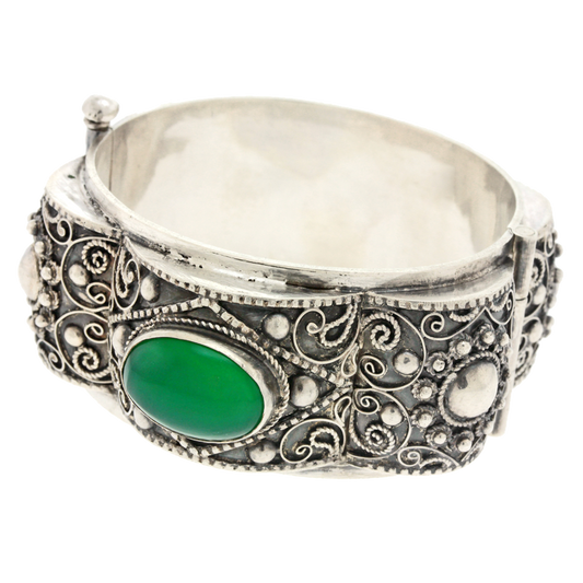 Moresque Aesthetic Silver Bangle Bracelet c1920's French