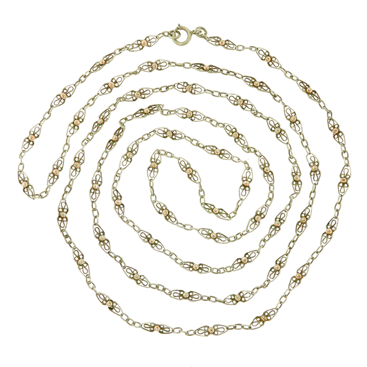 56-inch-long Antique French Filigree Sterling Chain