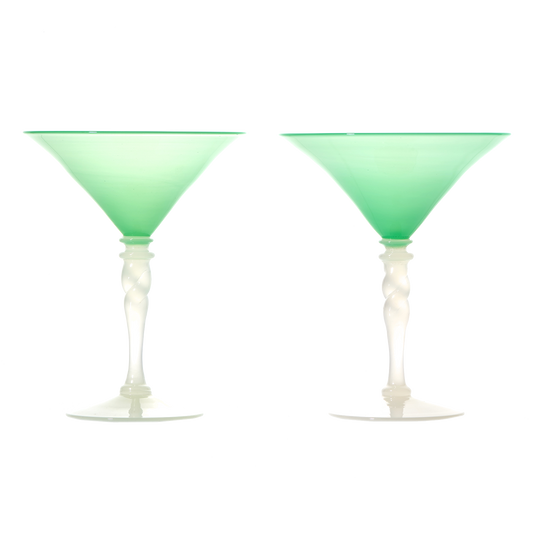 #19140 - Steuben Green Jade And Alabaster Martini Glasses Set Of 10