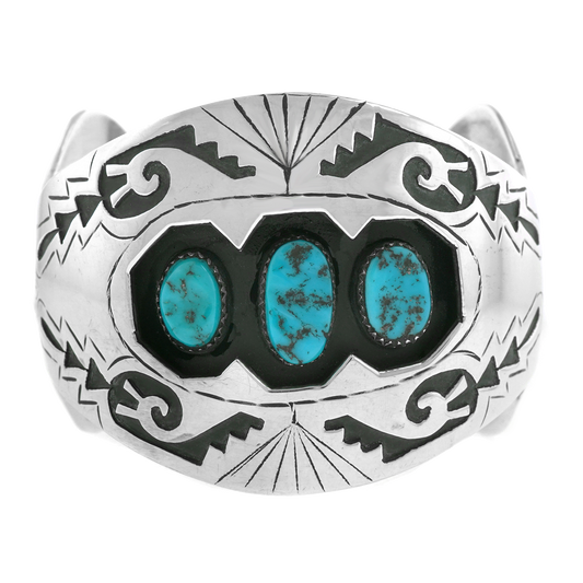 Kee Family Sterling and Turquoise Cuff c1970-80s Navajo