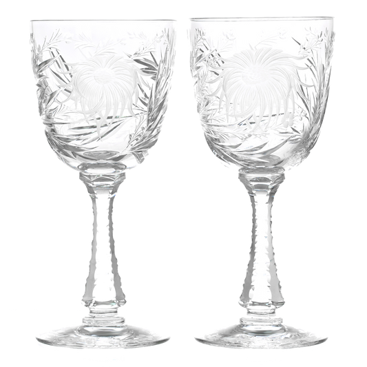 #20955 - 12 Hawkes Crystal China Astor Pattern Water Goblets