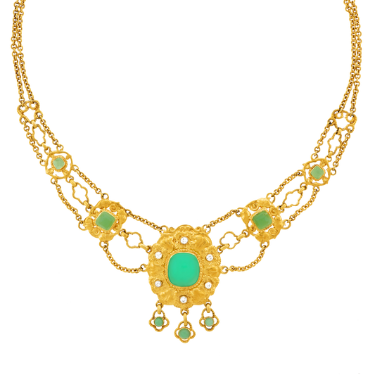 #21498 - Chrysoprase And Diamond Necklace 18k c1890s