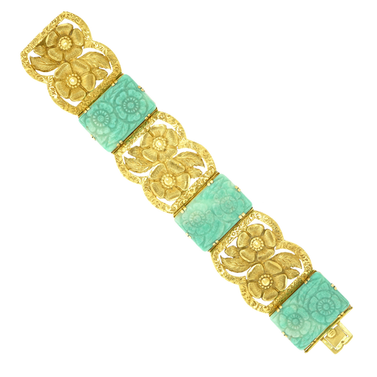 #22059 - Secessionist Jade and Gold Bracelet 14k Austro-Hungarian c1910