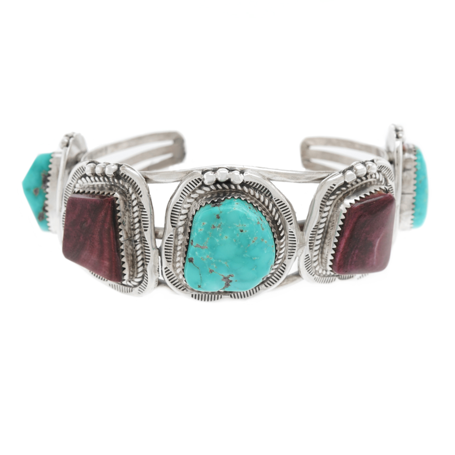 Navajo Turquoise And Sugilite Sterling Cuff Bracelet By Kay Yazzie