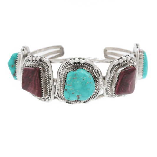 Navajo Turquoise And Sugilite Sterling Cuff Bracelet By Kay Yazzie