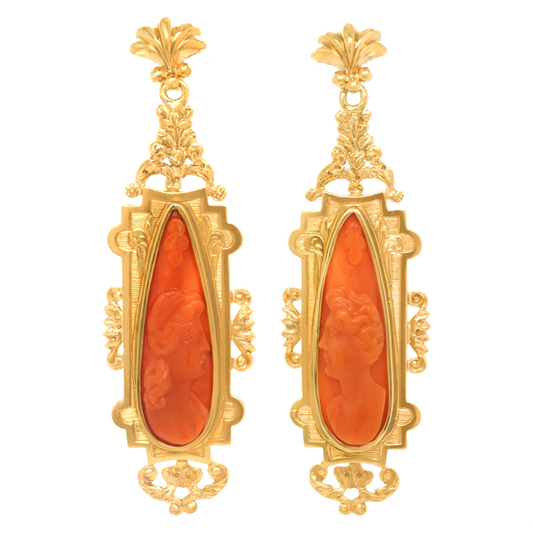 #22148 - Baroque Revival Coral Cameo Chandelier Earrings