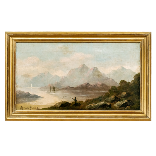 #22214 - Alfred De Breanski Sr. Oil on Canvas Scottish Loch with Fisherman