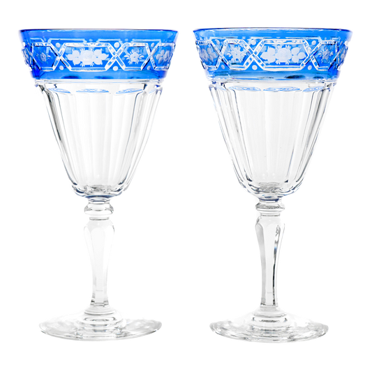 #22312 - 12 Blue Cut to Clear Clear Crystal Water Goblets by Sinclaire