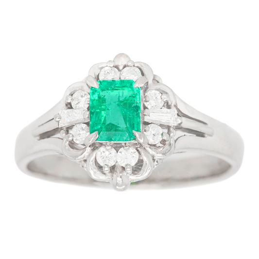 #22576 - Retro Fifties Emerald and Diamond Ring