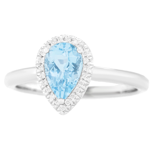 Pear-Shaped Aquamarine And Diamond Ring 14k
