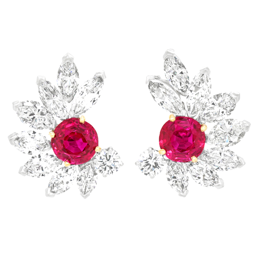 Van Cleef & Arpels Ruby & Diamond Earrings Gia No Heat Burma