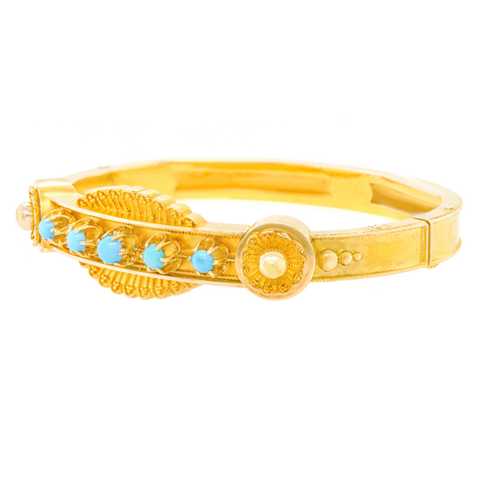 #22860 - Turquoise-set Antique Bangle Bracelet 14k