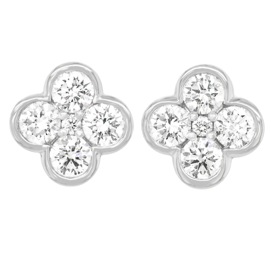 Clover Motif Diamond Earrings 14k