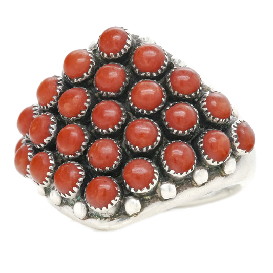 Zuni Coral And Sterling Ring c1980s American