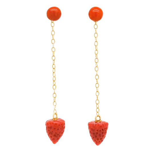 Modernist Coral Strawberry Earrings 14K C1950S Italy