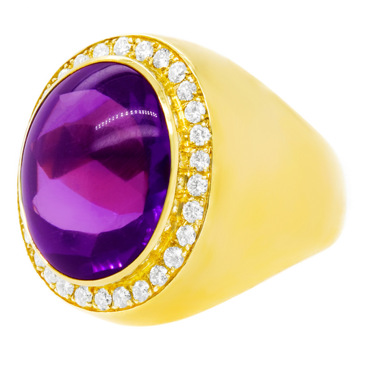 Sleek Eighties Diamond and Amethyst-set Gold Ring