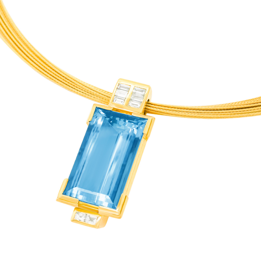 Swiss Modern Aquamarine and Gold Necklace