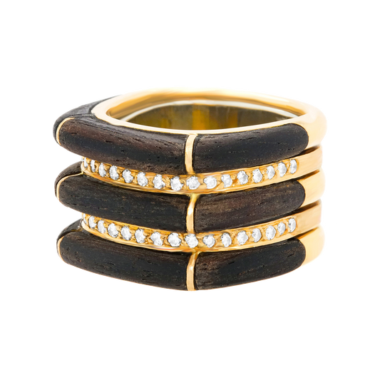 #23005 - Paul Binder Sixties Modern Diamond Ebony and Gold Ring