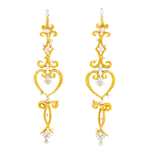 #23078 - Spectacular Italian Diamond-set Gold Chandelier Earrings