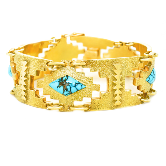 Navajo Turquoise and Gold Bracelet by Harvey Begay