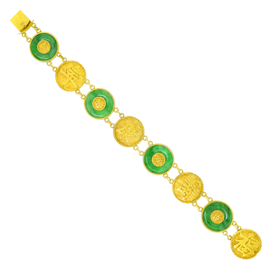 Chinese Export Jade-set 20k Gold Bracelet c1920s
