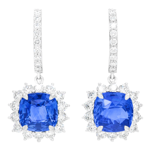 Elegant 10.50 Carats Sapphire and Diamond Drop Earrings Platinum c2000s American