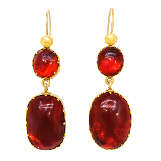 #23225 - Antique Garnet-set Gold Drop Earrings c1860s