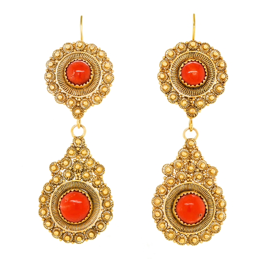 #23227 - Antique Coral-set Gold Earrings