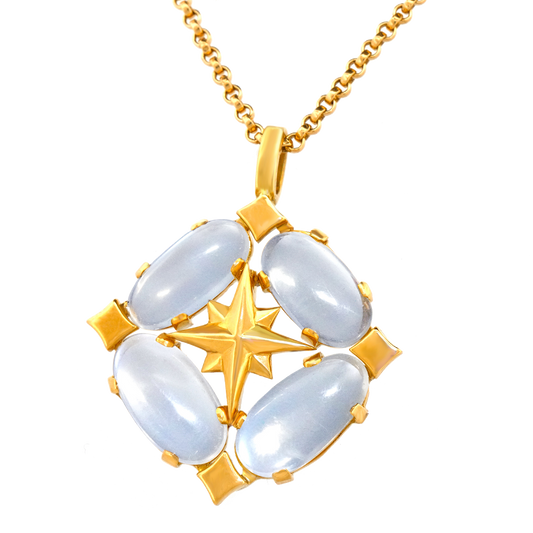 #23272 - Moonstone and Compass Rose Pendant c1960s 18k