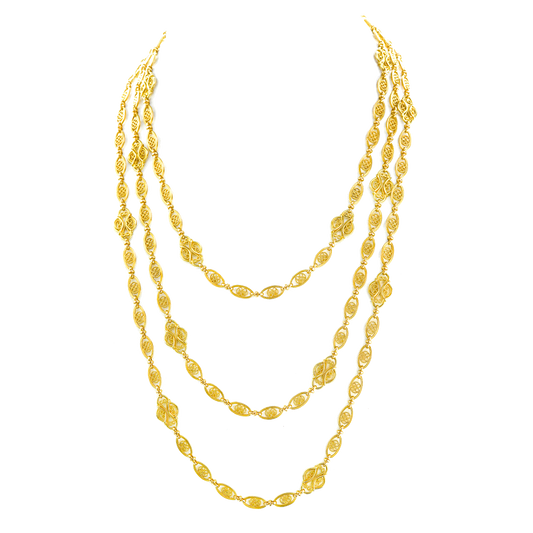 French 60-Inch Long Gold Filigree Necklace
