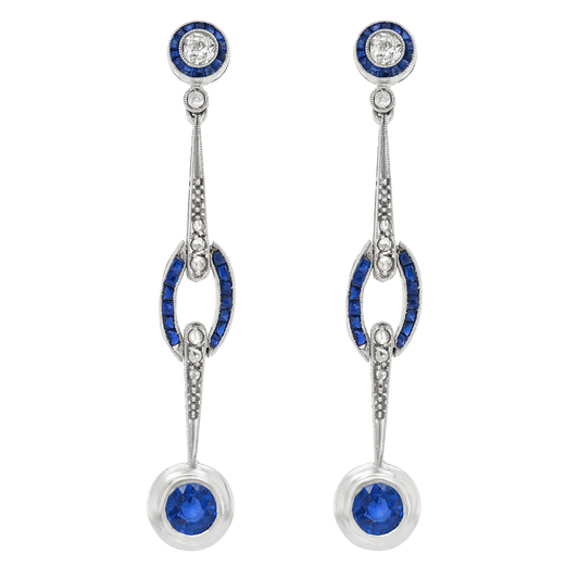 Art Deco Sapphire and Diamond Platinum Earrings