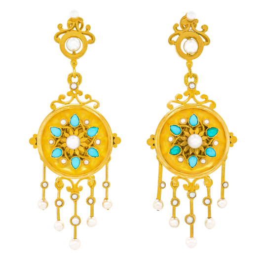 Antique Gold Chandelier Earrings, French