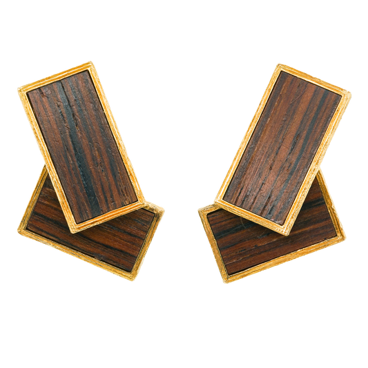 Paul Binder Swiss Modern Wood and Gold Earrings