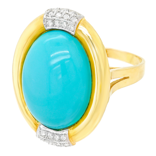 Turquoise and Diamond Gold Ring 14k c1960s American