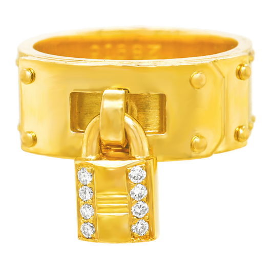 Hermes Diamond-set Gold Lock Ring size 51