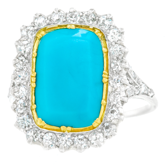 #23746 - Art Deco Diamond and Turquoise-set Platinum Ring