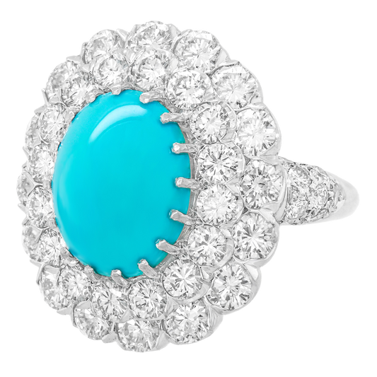 Elegant Sixties Turquoise and Diamond-set Platinum Ring