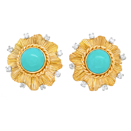 Art Deco Turquoise and Gold Earrings
