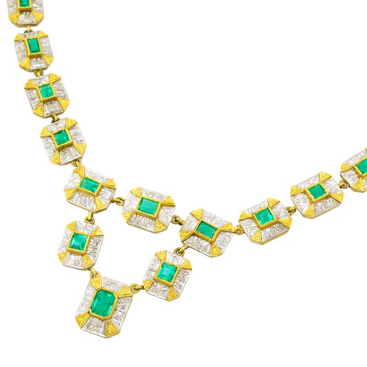 #24007 - Art Deco Emerald-set Platinum and Gold Necklace
